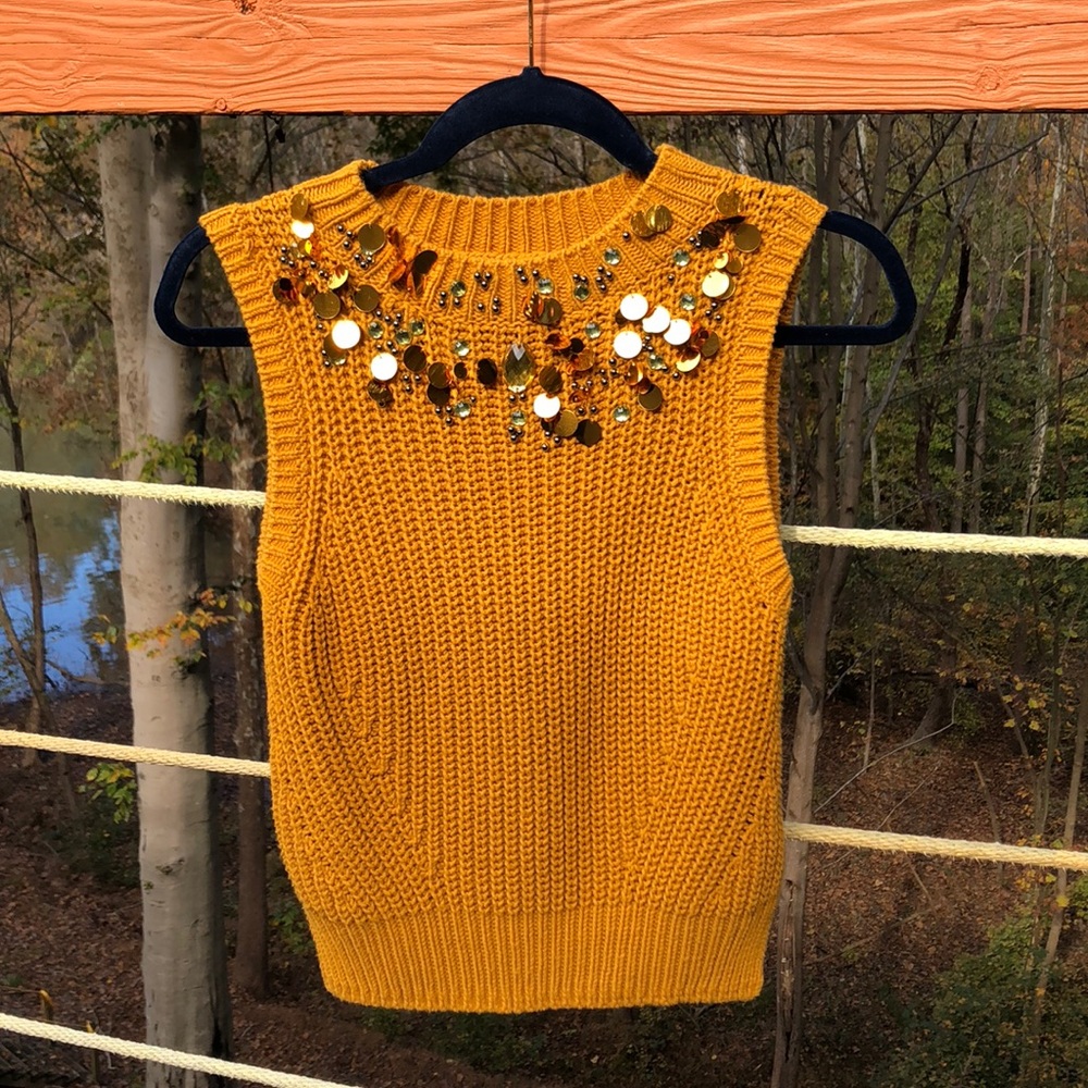 Embellished Fall Gold Sweater